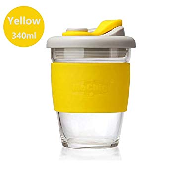 12OZ Reusable Coffee Cup with Leak Proof Lid and Non-Slip Sleeve, Dishwasher and microwave Safe Coffee Mug. (Yellow)