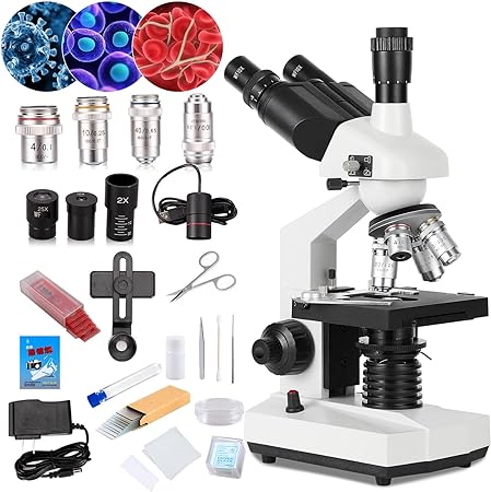 Compound trinocular Microscope, 40X-5000X Magnification, Research Grade trinocular Compound Laboratory Microscope, high Resolution Optics, Suitable for Laboratory, School, Clinical…