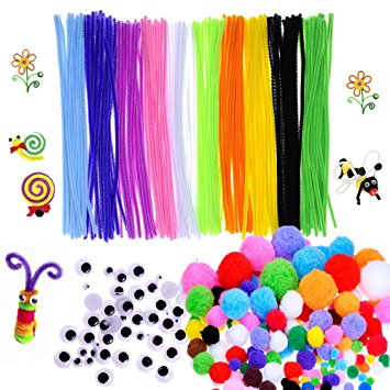 450 Pcs Craft Supply Set, Which Includes 100Pcs Pipe Cleaners Chenille Stem, 150Pcs Self-sticking Wiggle Googly Eyes and 200Pcs Pompoms for DIY School Art Projects by Baleauty