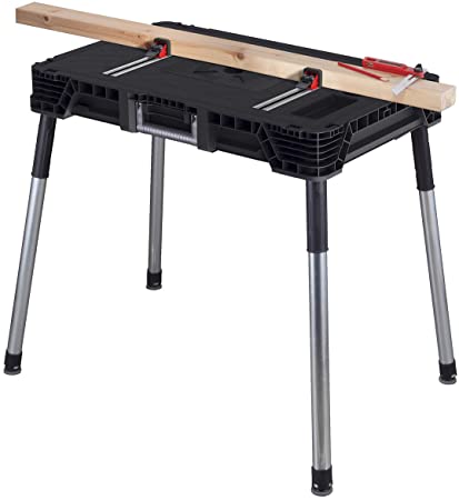 Keter Jobmade Clamping Portable Work Bench Table for Woodworking Tools and Accessories with Included Clamps and 1000 lb Capacity