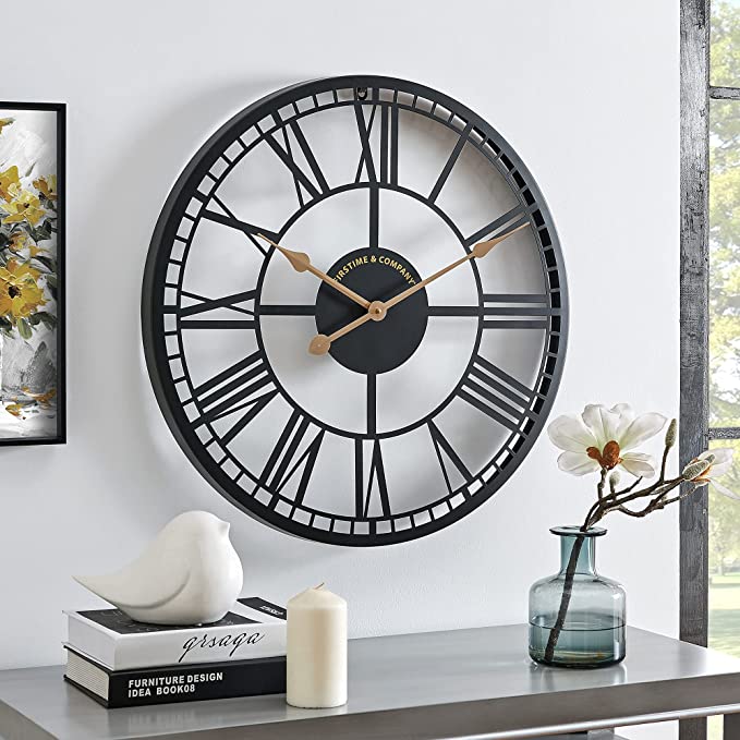 FirsTime & Co. Black Westley Roman Farmhouse Clock, Metal, 24 x 2 x 24 inches