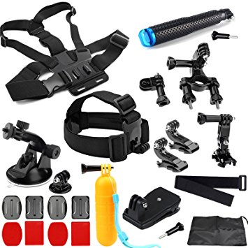 SHOOT 10in1 Outdoor Sports Accessories Kit For GoPro Hero 6/Hero 5/4/3 /3/2 AKASO EK7000 APEMAN Campark VTIN SHOOT 4K WIFI Action Camera Head Chest Strap  Floating Bar J-Hook Suction Cup