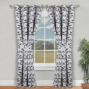 Superior Blackout Curtains, Room Darkening, Bedroom, Drapes, Kitchen, Living Room Window Accents, Sun Blocking, Thermal, 2 Pack, Leaves Blackout Curtains, Set of 2, 46" x 84", White/Navy Blue