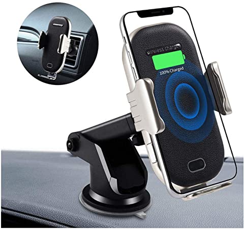 Wireless Car Charger, Dashboard Cell Phone Holder for Car with Vent Clip and Auto Clamping 10W Fast Charging for iPhone Xs Max XR 8, Samsung S10 S9 S8 Note 9 Etc