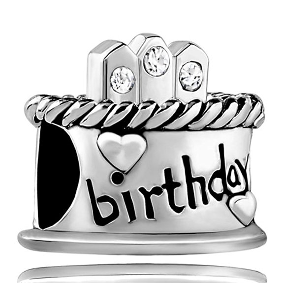 Happy Birthday Cake Charm Crystal Candles Jan-december Birthstone Gift Holiday Beads Fits Pandora Charm Bracelet