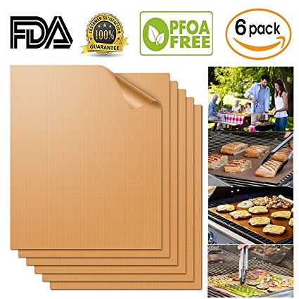 Aquablessing Copper Grill Mat 6 Set 15.75x13''| Non-Stick, Durable, Washable & PFOA Free | For Baking, Grilling, BBQ, Charcoal, Electric, Gas, Oven, Outdoors, Meat, Veggies, Pizza, Cookies & More