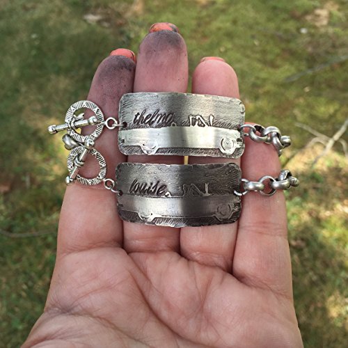 Thelma and Louise Etched Convertible dog tag best friends bracelet SET