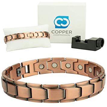 Copper Compression Elegant Luxury Copper Bracelet for Arthritis - 99.9% Pure Copper Magnetic Therapy 18 Magnet Link Bracelet for Men & Women. Therapeutic Bracelets for Carpal Tunnel Arthritis, Golf