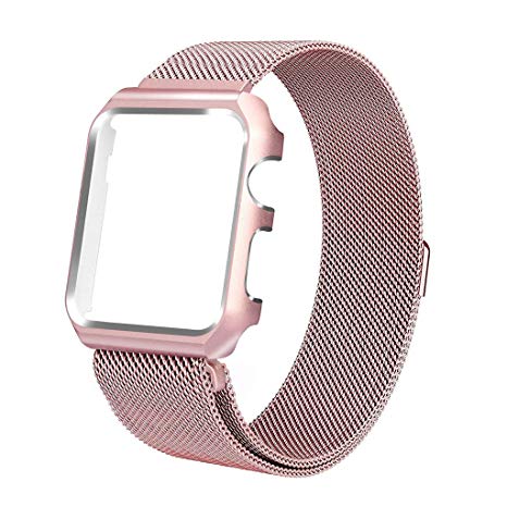 iTerk Compatible Apple Bands with Frame,Milanese Mesh Loop Stainless Steel Metal Replacement Wristband Bracelet Strap Magnetic Buckle Case Bumper Compatible iWatch Apple Watch Series 4/3/2/1