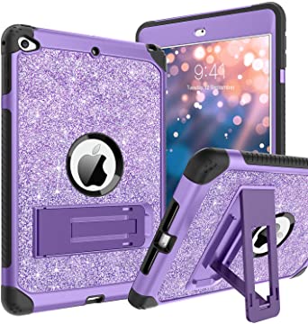 BENTOBEN iPad Mini 5 Case, iPad Mini 4 Case, Glitter Sparkly 3 Layers Heavy Duty Rugged Shockproof Kickstand Sturdy Leather Protective Tablet Cover for Apple iPad Mini 5 / iPad Mini 4, Purple