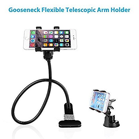 BESTEK 2-in-1 Gooseneck Flexible Cell Phone Clip Holder Stand Support 360-degree Roating for Bed, Car, Desktop with Car Vehicle Windshield Suction Cup Mount for iPhone 6 plus/6/5s/5/4S/4,Samsung Galaxy, HTC, Nokia, LG GPS Devices