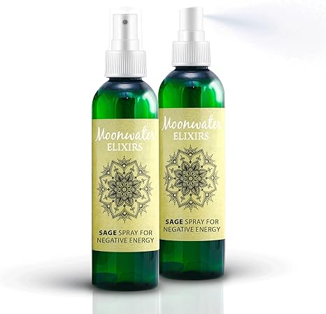 White Sage Spray for Smudging - Sage Spray for Clearing Negative Energy, Smudge Cleansing Sage Spray for House Negative Energy with Sage Oil & Crystals, Sage Spray Mist - (8 oz Pack of 2) by Moonwater Elixirs