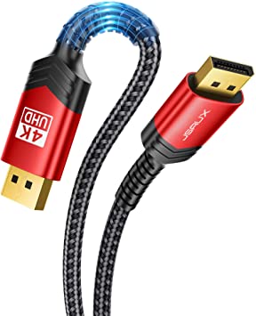 DisplayPort to DisplayPort Cable 6.6ft/2M, JSAUX 1.2 DP Cable (4K@60Hz, 2K@165Hz, 2K@144Hz) Gold-Plated Braided Ultra High Speed DisplayPort Cord for Laptop PC TV etc- Gaming Monitor DP Cable (Red)