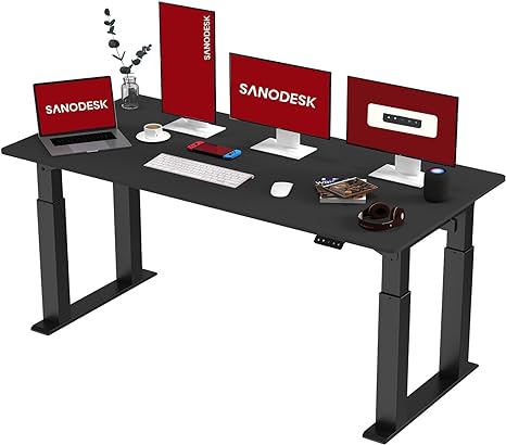 SANODESK Höhenverstellbarer Schreibtisch (180x80 cm) - Elektrischer Schreibtisch mit 4 Beinen, 2 starken Motoren, Memory-Steuerung (Schwarz)