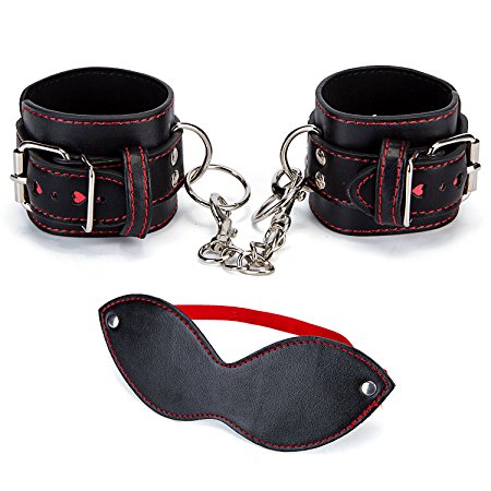 Adjustable Soft Leather Sex Restraints Bondage Wrist Handcuffs and Blindfold for Couples Bed Sexy Game