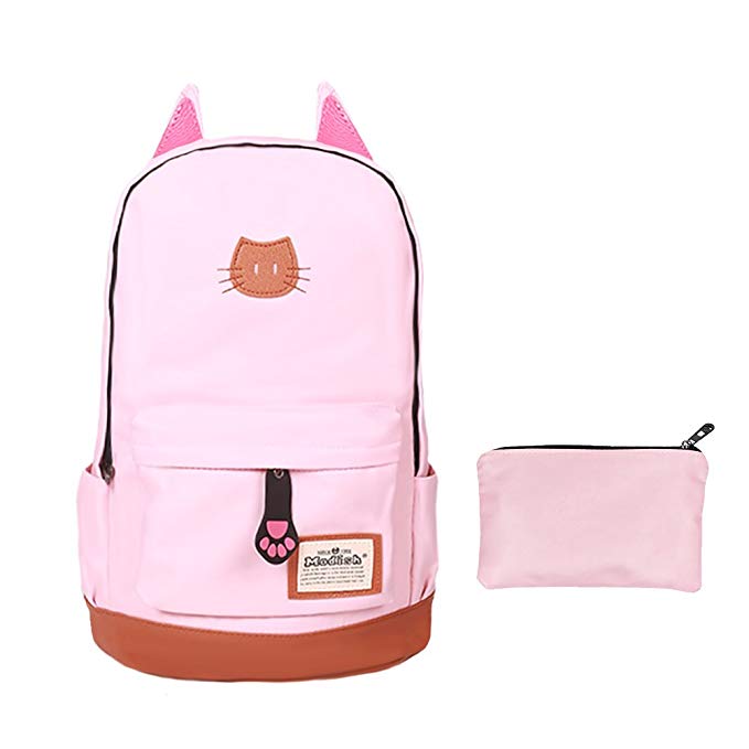 Moolecole Lightweight Kids School Backpack Large Capacity School Bag Rucksack with Cat's Ears Design