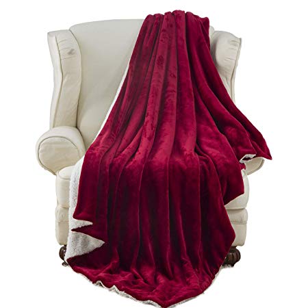 Moonen Sherpa Throw Blanket Luxurious Twin Size Brush Fabric Reversible All Season Super Soft Warm Fleece Thick Fuzzy Microplush Blanket Bed Couch Gift Blankets (Burgundy, 60x80 inches)