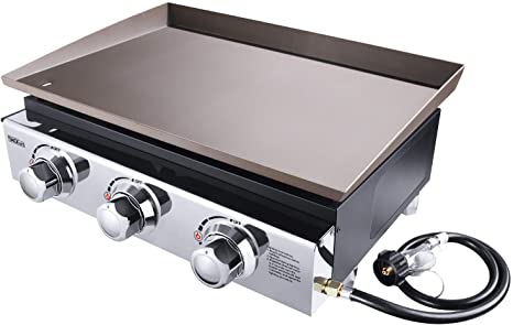 TACKLIFE 23-inch Propane Gas Griddle, 3 Burners, 25500 BTU, 355 sq. inches, Stainless Steel, for Outdoor Cooking While Having a Party, Camping, or Picnicking