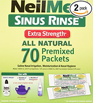 NeilMed's Sinus Rinse Extra Strength Pre-Mixed Hypertonic Packets, 70-Count Boxes (Pack of 2)