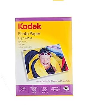 Kodak 180GSM Photo Paper for Canon, HP, Kodak, Epson, Dell, Lexmark Printers - Pack of 100 Sheets, White, 5R (VMS180G5R100KD)