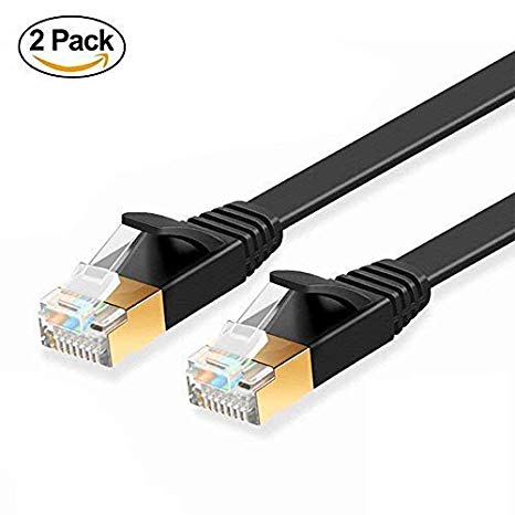 ULTRICS CAT7 Ethernet Cable 3M (2 Pack), High Speed 10Gbps Flat RJ45 Network LAN Cord, Gold Plated Plug STP Wire, Patch Internet Lead Compatible with PS4, Xbox, Router, Modem, Switch, PC – Black