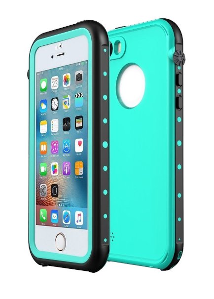 Sunwukin Waterproof Case for iPhone SE IP68 Shockproof Snowproof Dirtpoof Dustproof Protector Cover for iPhone 5s/iPhone 5 (Teal/Grass Blue)