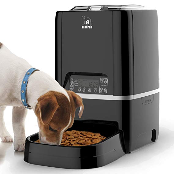Automatic Pet Feeder | Auto Cat Dog Timed Programmable Food Dispenser Feeder for Medium Small Pet Puppy Kitten - Portion Control Up to 4 Meals/Day,Voice Recording,Battery and Plug-in Power 6.5L(Black)