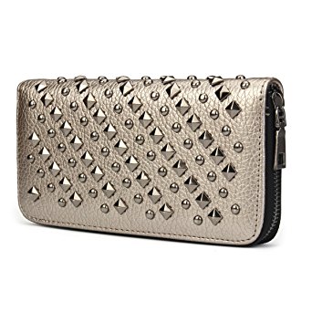 OURBAG Cool Fashion Women Punk Style Spike Handbag Rivet Studded Long Wallet Phone Bag