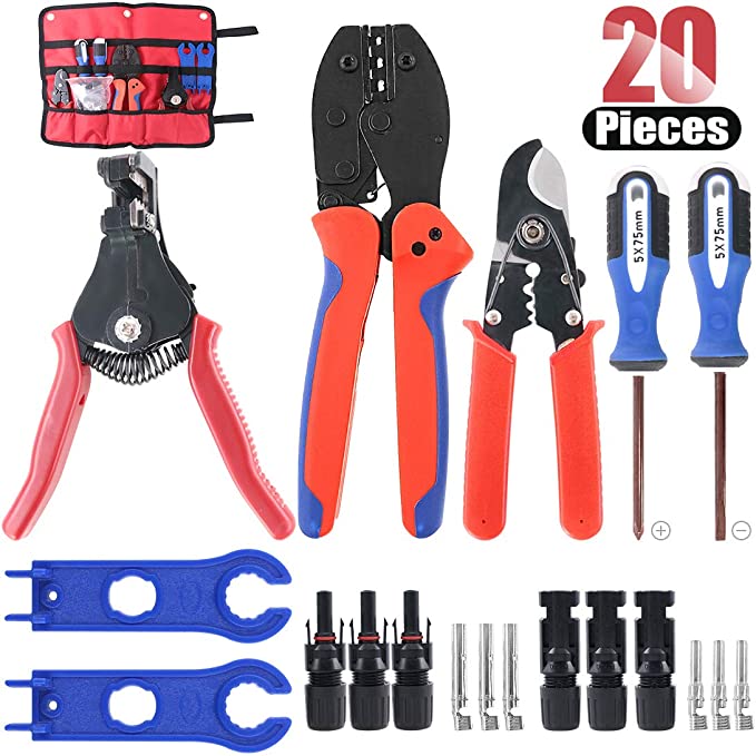 Hilitchi Solar Crimping Tools Kit, Solar Crimper for 2.5/4.0/6.0mm² Solar Panel PV Cable with Wire Cable Cutter, Stripper, Spanner and Connectors