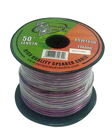 50ft 14 Gauge Speaker Wire - Copper Cable in Spool for Connecting Audio Stereo to Amplifier, Surround Sound System, TV Home Theater and Car Stereo - Pyramid RSW1450