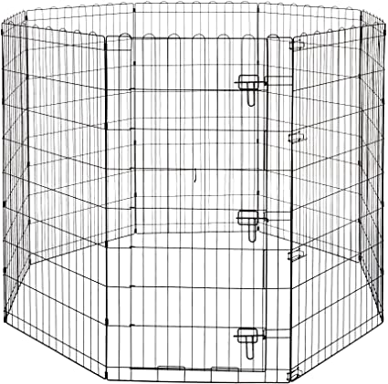 AmazonBasics Foldable Metal Pet Dog Exercise Fence Pen With Gate - 60 x 60 x 48 Inches