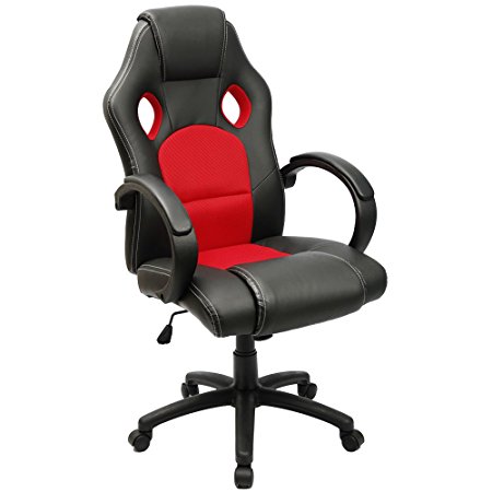 Furmax Gaming Chair High Back PU Leather Computer Chair, Ergonomic Racing Chair,Desk Chair Swivel Executive Office Chair Headrest and Lumbar Support (Red)