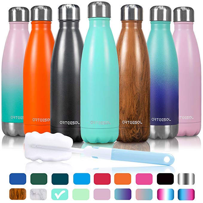 arteesol Water Bottle, Stainless Steel Double Walled Water Bottles, Vacuum Insulated Drink Bottle, Keep Hot and Cold Flask, Leak Proof Narrow Mouth,BPA Free for Sports,Gym,Camping