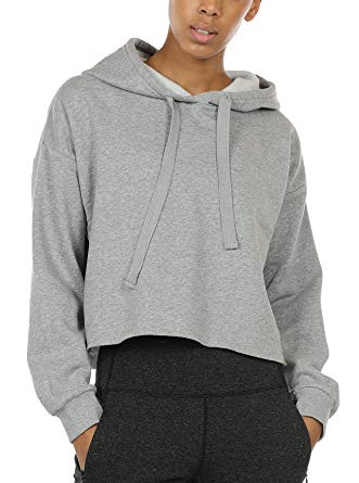 icyzone Long Sleeve Crop Top Zip Up Hoodie Workout Clothes Sweatshirts for Women