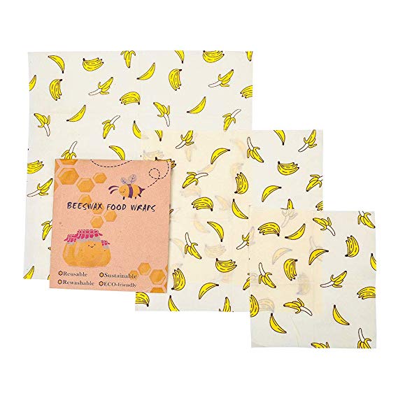 3PCS Premium Beeswax Food Wraps, Reusable Eco Friendly Food Storage, Organic Sandwich & Cheese Food Wrapping Paper by DIOMO (Banana)
