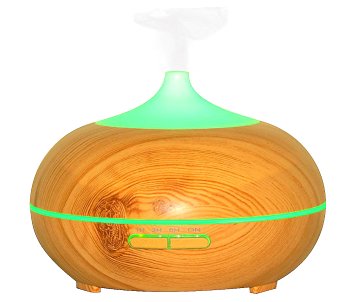 Aromatherapy Essential Oil Diffuser, 300ml Wood Grain Cool Mist, Ultrasonic Humidifier 14 Color Changing LED, for Office Home Bedroom Living Room Baby Study Spa,