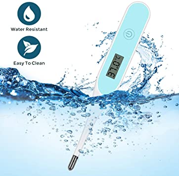 LCD Digital Thermometer,Household Waterproof Oral Cavity, Rectum, Armpit Thermometer for Baby, Child and Adult, High Precision Thermometer for Fever, Accurate and Fast Readings (White & Blue)