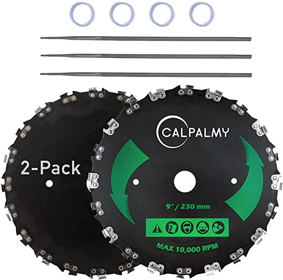 (2-Set) 7" x 20T Chainsaw Tooth Brush Blades – 2 Blades, 3 Assorted Round Files (5/32’’, 3/16'', 11/64'') and 4 Washers | For Cutter, Trimmer, Weed Eater | Made from Carbon Steel, Cuts Like Butter