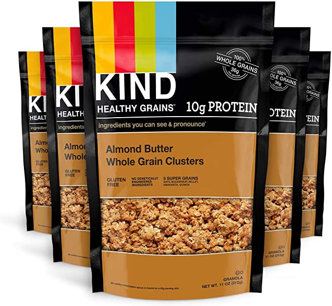 KIND Healthy Grains Clusters, Almond Butter Granola, 10g Protein, Gluten Free, 11 Ounce Bags, Pack of 6