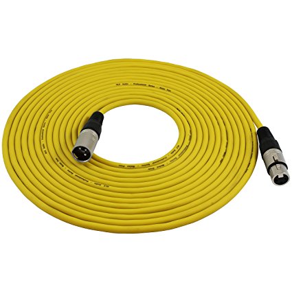 GLS Audio 25ft Mic Cable Patch Cords - XLR Male to XLR Female Yellow Microphone Cables - 25' Balanced Mike Snake Cord - YELLOW