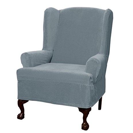 Maytex Collin Stretch 1-Piece Slipcover Wing Chair, Blue