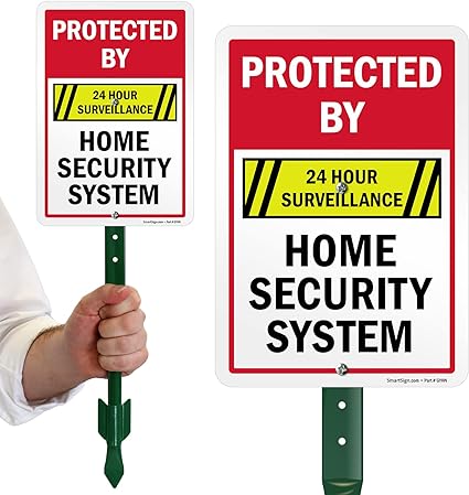 SmartSign 10 x 7 inch “Protected By 24 Hour Surveillance, Home Security System” Yard Sign with 18 inch Stake, 40 mil Aluminum, Laminated Engineer Grade Reflective, Multicolor, Set of 1