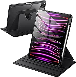 Jetech Rotating Case for iPad Pro 11-Inch 2022/2021(4th/3rd gen) with Pencil Holder, 360 Degree Rotation Protective Stand Cover Clear Back, Auto Wake/Sleep (Black)