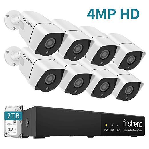 [2019 Newest]Firstrend 8 Channel 5MP Super HD NVR POE Home Security Camera System with 8pcs 4MP POE Cameras, 65ft Night Vision IP66 Weatherproof Surveillance Camera System NVR 2TB Hard Drive Installed