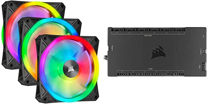 Corsair QL Series, Ql120 RGB, 120mm RGB LED Fan, Triple Pack with Lighting Node Core & iCUE Commander CORE XT, Digital Fan Speed and RGB Lighting Controller