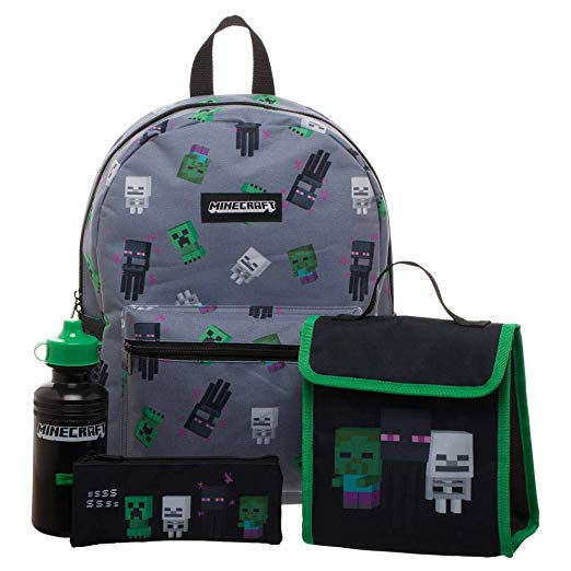 Minecraft Kids Minecraft Backpack 4 Piece Set Including Lunchbag, Water Bottle and Pencil Case