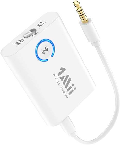 1Mii Bluetooth 5.3 Transmitter for TV to Wireless Headphones, aptX HD Low Latency aptX Adaptive, Wireless Aux Bluetooth Audio Receiver Adapter for TV/Speakers/Car/Air Travel/Earphones-White