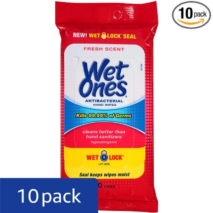 Wet Ones Antibacterial Hand Wipes, 20 Count ( Pack Of 10)