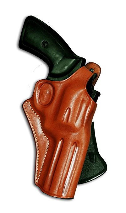 LEATHER PADDLE OWB REVOLVER HOLSTER WITH THUMB BREAK FOR RUGER GP-100 4'' BARREL, BROWN COLOR