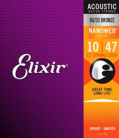 Elixir Strings Acoustic Guitar Strings, 12-String, Light NANOWEB Coating